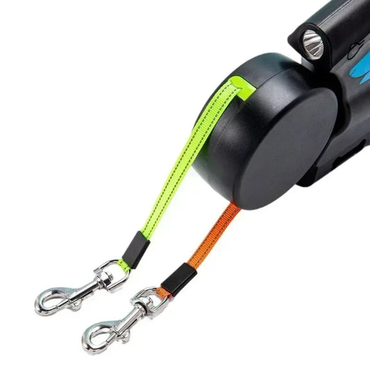 Purilite Select 3M Retractable Rotating Double Pet Leash with Flashlight & Poop Bag Box