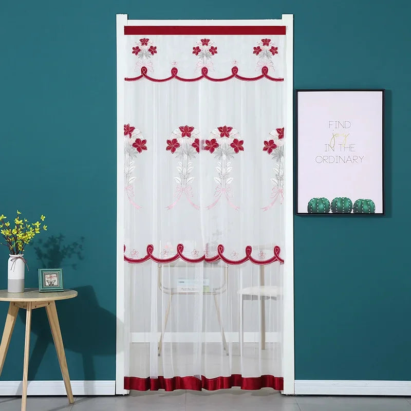 Purilite Select | Punch-Free Mosquito Screen Door Curtain | Double Layer Lace Lily Embroidered Net Curtain