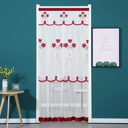 Purilite Select | Punch-Free Mosquito Screen Door Curtain | Double Layer Lace Lily Embroidered Net Curtain