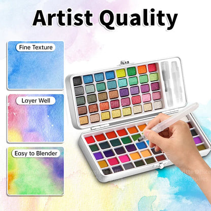 Purilite Select Watercolor Paint Set – 90 Bright Colors with Water Pens for Artists & Hobbyists