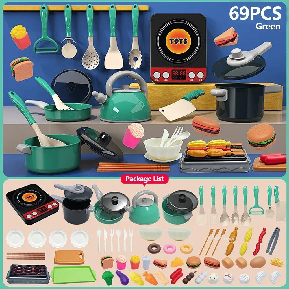 Purilite Select Kids Kitchen Toys Set 92/86/69/59 PCS Pretend Play Kitchen Accessories with Play Pots and Food Cooking Toy Set for Boys and Girls