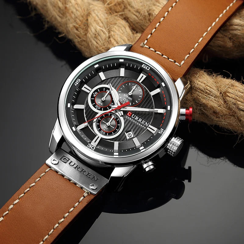 CURREN 8291 Men’s Leather Sports Chronograph Watch