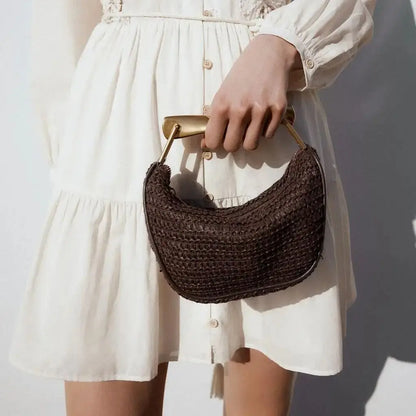 Purilite Select Summer Half-Moon Woven Straw Shoulder Bag