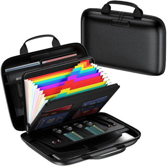 Purilite Select Fireproof Document Bag with Lockable Zipper – 13 Pocket Accordion File Organizer Travel Case