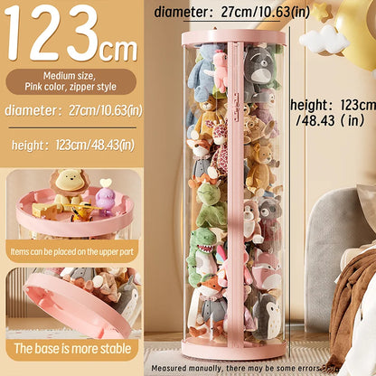 Purilite Select Transparent Doll Storage Box | Plush Toy Organizer | Zipper Storage Tube | Kids Toy Organization Bin