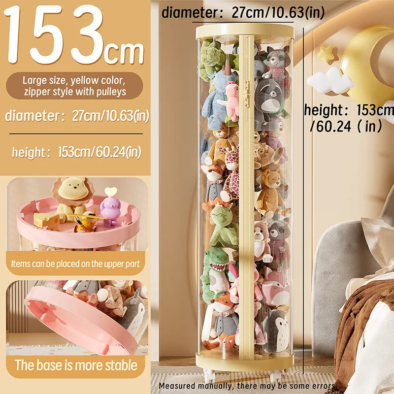 Purilite Select Transparent Doll Storage Box | Plush Toy Organizer | Zipper Storage Tube | Kids Toy Organization Bin