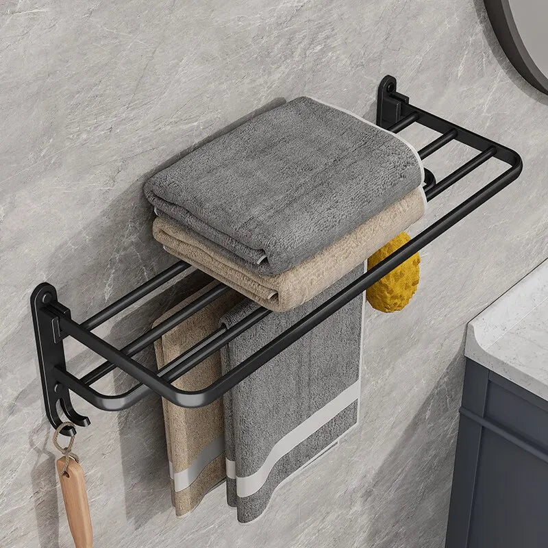 Purilite Select Matte Black 50CM Folding Towel Rack with Hook