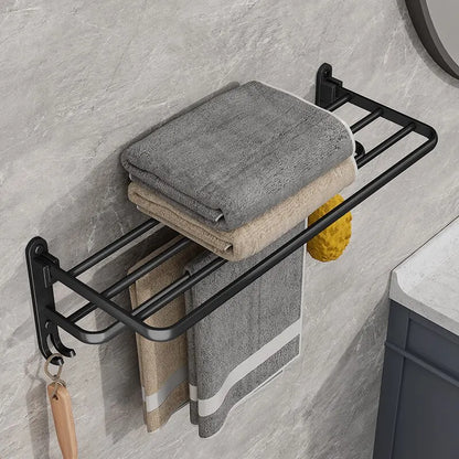 Purilite Select Matte Black 50CM Folding Towel Rack with Hook