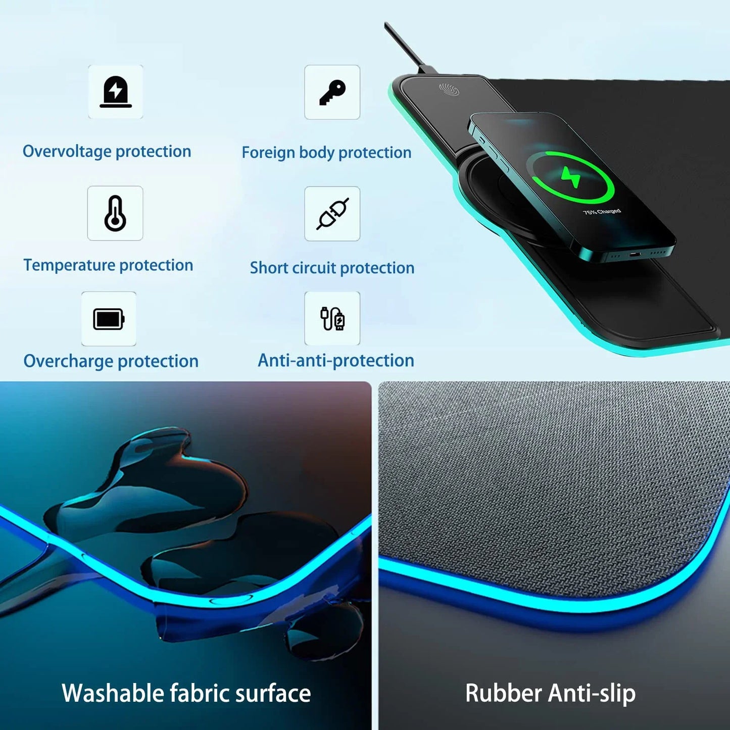 Purilite Select RGB Wireless Charging Gaming Mouse Pad with 15W Fast Charging