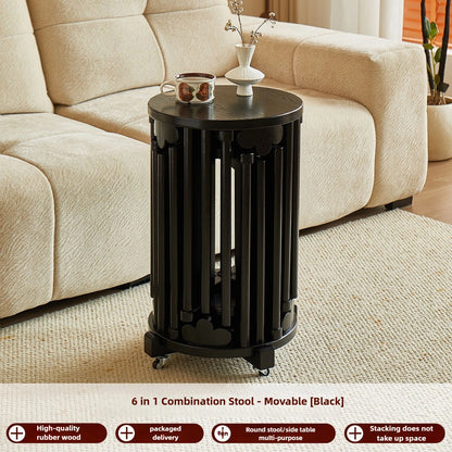 Purilite Select Solid Wood Round Stool | Stackable Dining Table Stool | Living Room Coffee Table Small Chair
