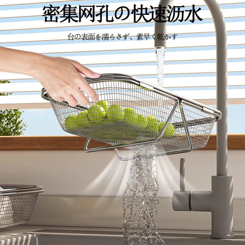 Purilite Select Stainless Steel Kitchen Sink Drainer Basket | Expandable Dish Drying Rack | Dishwasher Drain Board | Vegetable Desktop Organizer