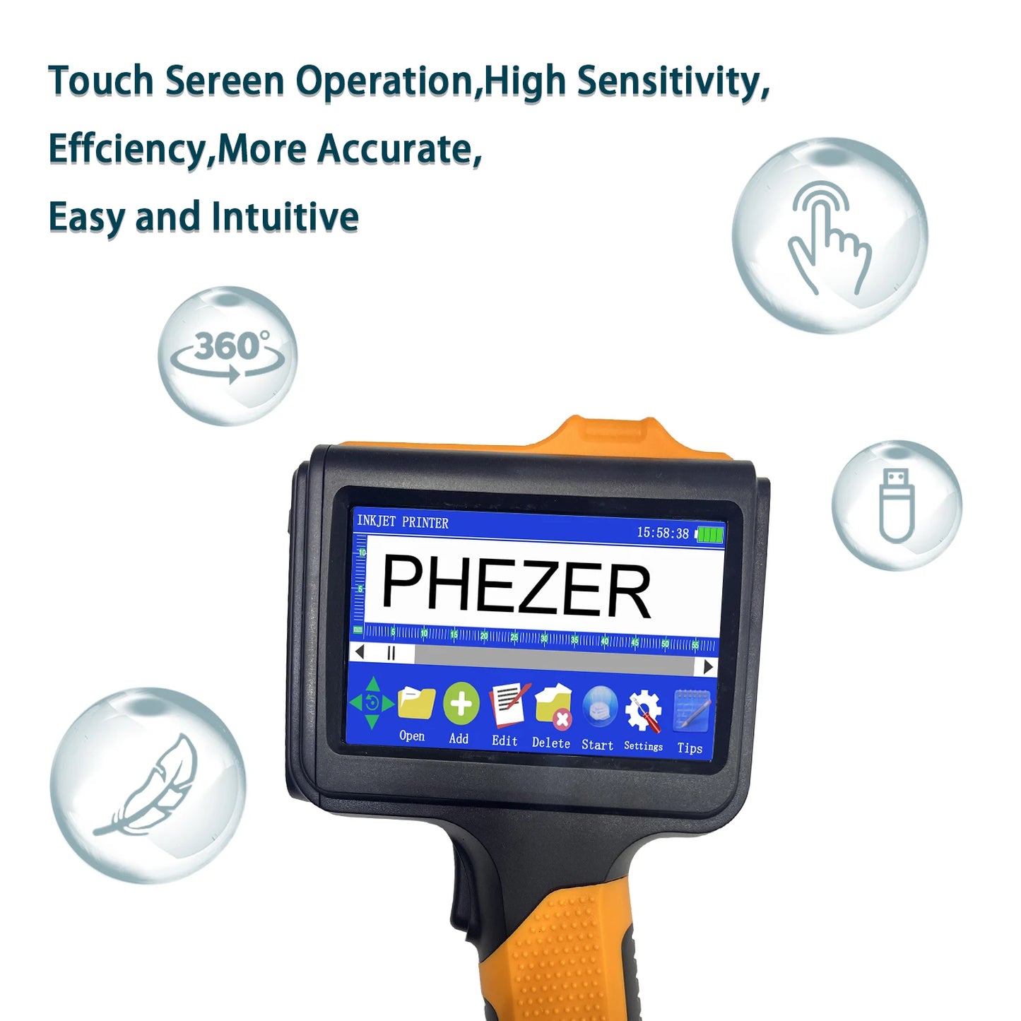 Phezer 2025 New P19 orange Handheld Inkjet Printer 12.7mm Portable Printer QR Bar Batch Code Date Number Logo Expiry Date Label