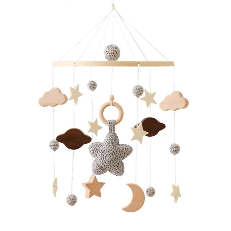 Purilite Select Wooden Baby Crib Mobile | Crochet Star Hanging Bed Bell | Nursery Rattle Decoration | Newborn Comfort Toy