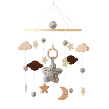 Purilite Select Wooden Baby Crib Mobile | Crochet Star Hanging Bed Bell | Nursery Rattle Decoration | Newborn Comfort Toy