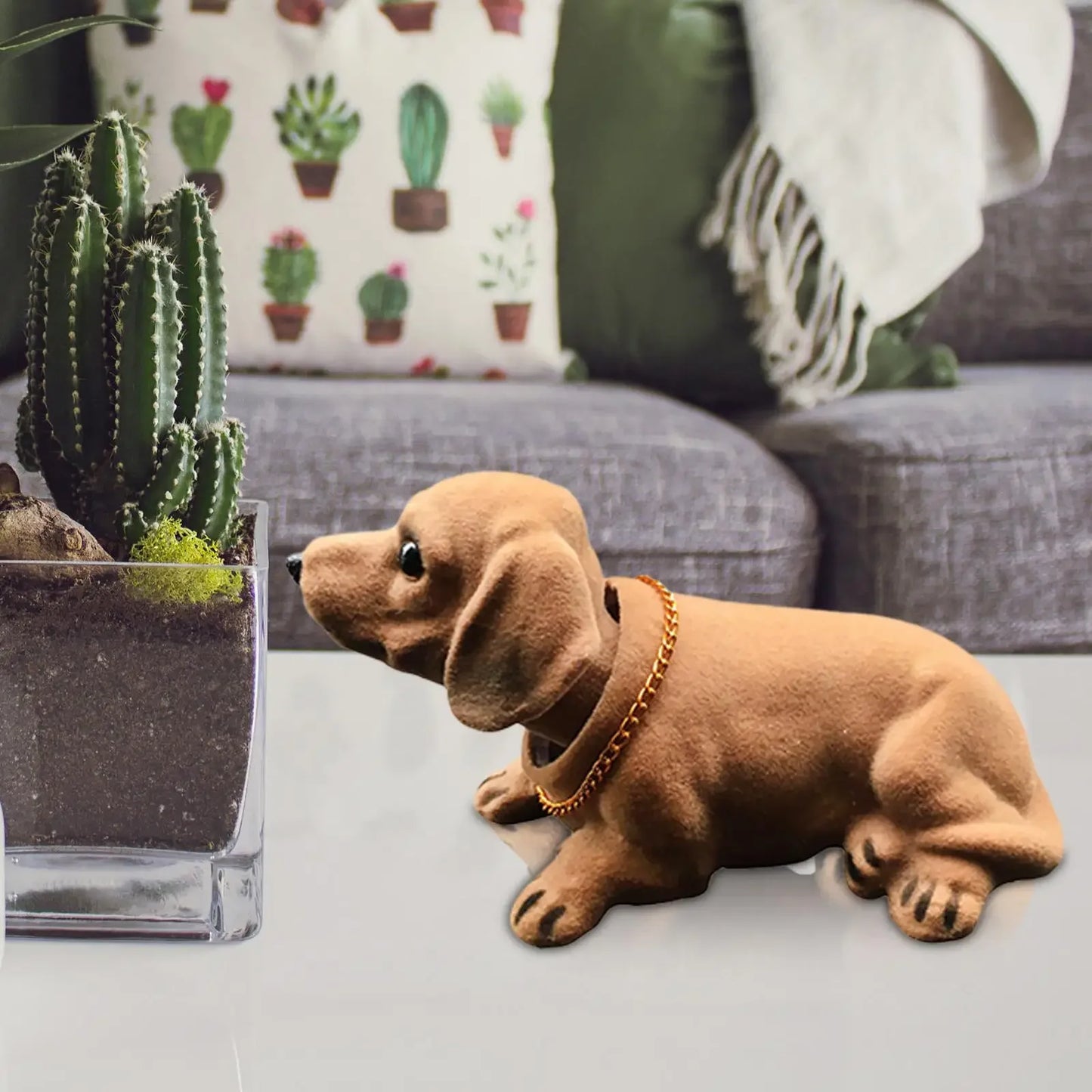 Purilite Select Bobble Head Dog Car Dashboard Ornament Resin Nodding Dog Figure for Vehicle Home and Office Decoration (Set of 2)