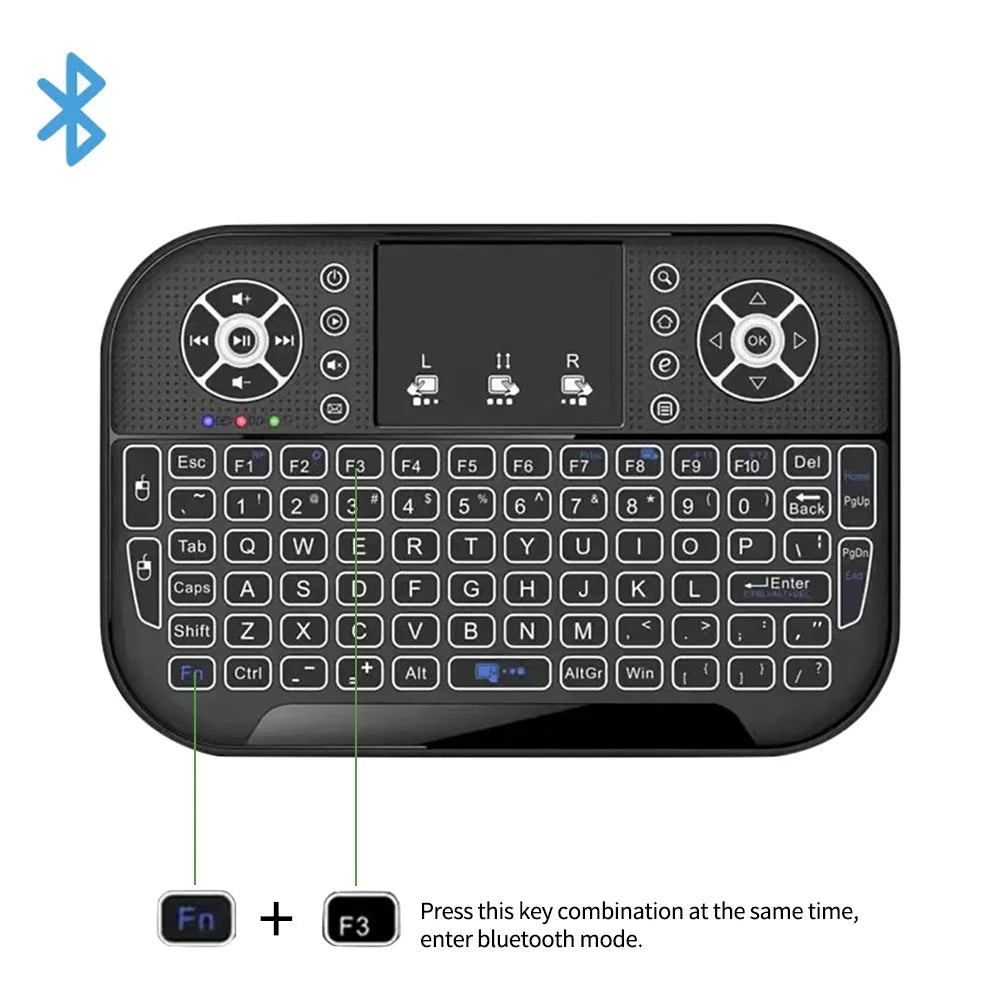 Purilite Select A8 Mini Bluetooth + 2.4G Dual-Mode Backlit Keyboard – Touchpad, Remote Control for Windows/Android TV