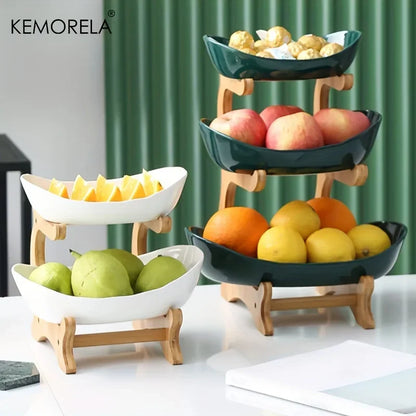 Purilite Select | Double or Three Layer Wooden Snack & Fruit Serving Plate | Modern Multi-Layer Dessert Stand for Living Room