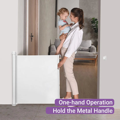 Purilite Select Retractable Baby Gate | 33" Tall x 70.8" Wide Mesh Safety Gate | Child & Pet Safety Barrier for Stairs and Doorways