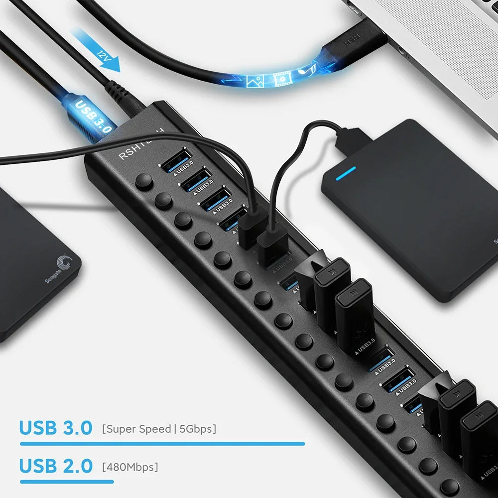 Purilite Select USB 3.0 Hub – Aluminum 10/13/16-Port Expander