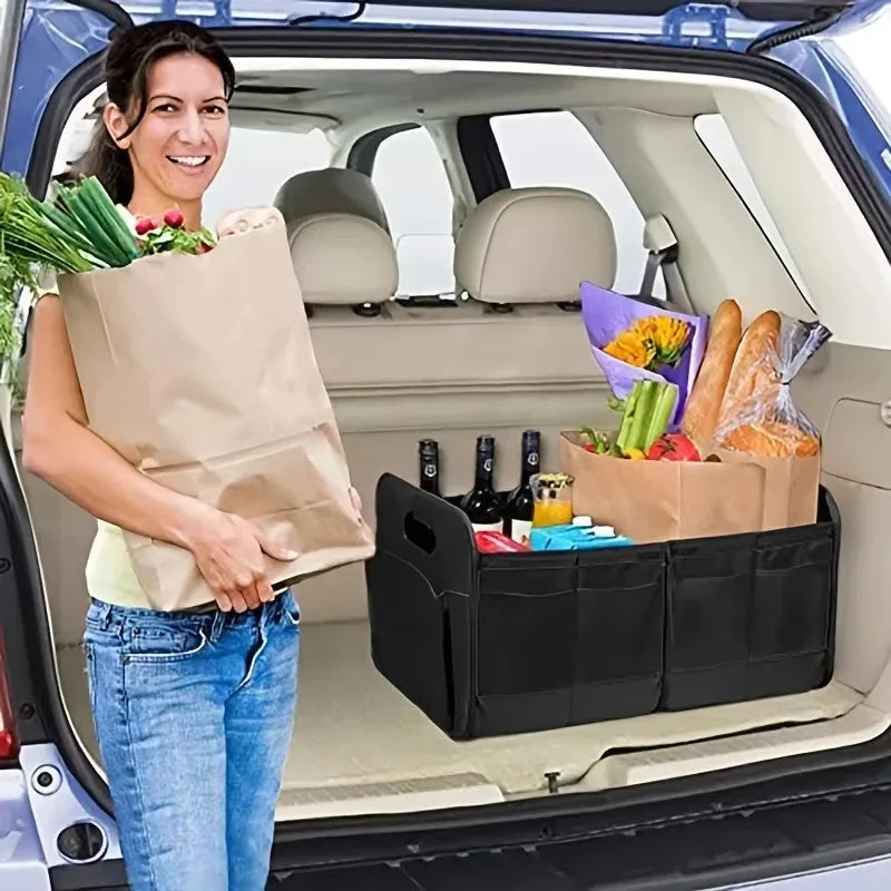 Purilite Select Collapsible Car Trunk Storage Box, 600D Oxford Fabric SUV Cargo Organizer with Multiple Compartments & Reinforced Handles