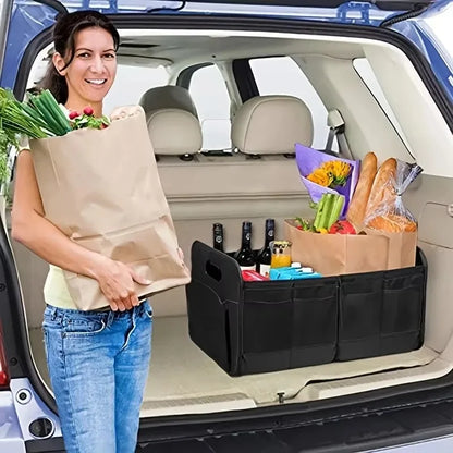 Purilite Select Collapsible Car Trunk Storage Box, 600D Oxford Fabric SUV Cargo Organizer with Multiple Compartments & Reinforced Handles