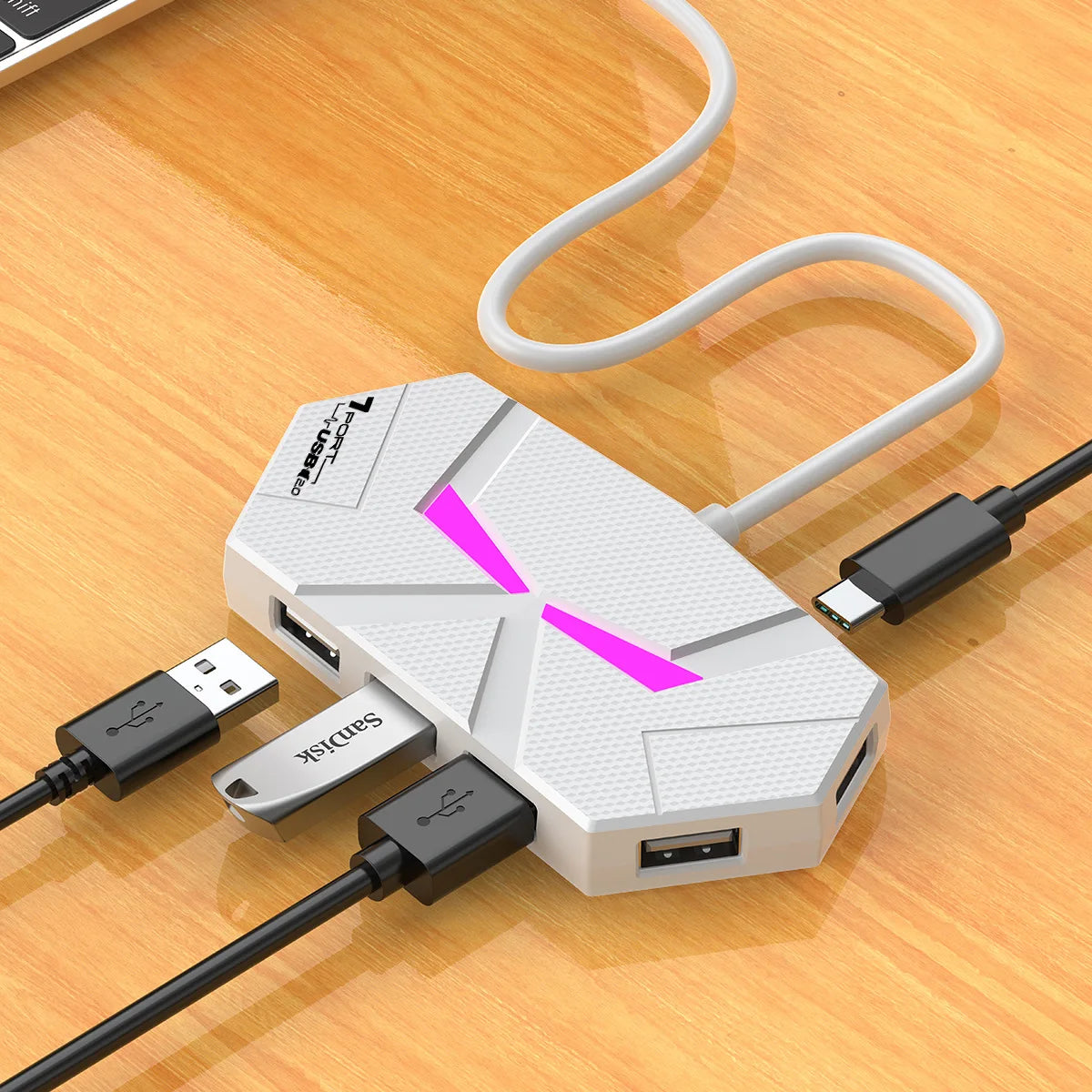 Purilite Select 0.6CM/1.2M 7-Port USB2.0 Hub