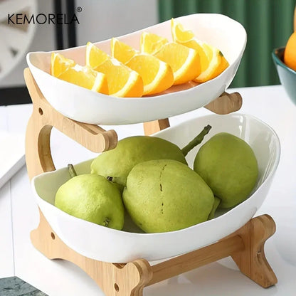 Purilite Select | Double or Three Layer Wooden Snack & Fruit Serving Plate | Modern Multi-Layer Dessert Stand for Living Room