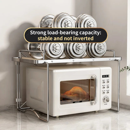 Purilite Select 2 Layer Microwave Oven Storage Rack | Retractable Kitchen Organizer Shelf | Carbon Steel Countertop Stand