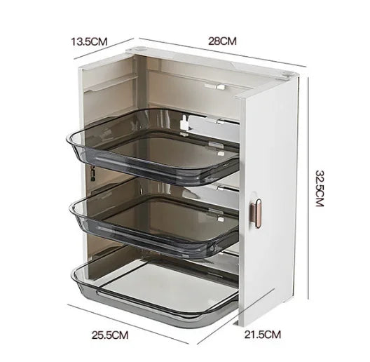 Purilite Select Foldable 6 Layer Kitchen Dish Tray Rack | Multi-Functional Side Dish Organizer | Drawer Design Storage Rack | Wall Mounted Kitchen Storage