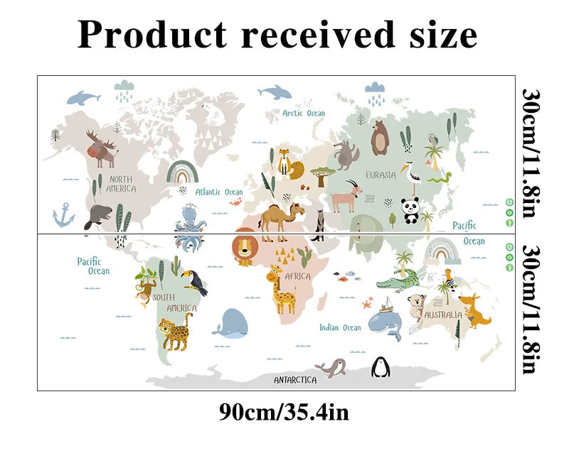 Purilite Select Kids Room Cartoon Animal World Map Wall Sticker