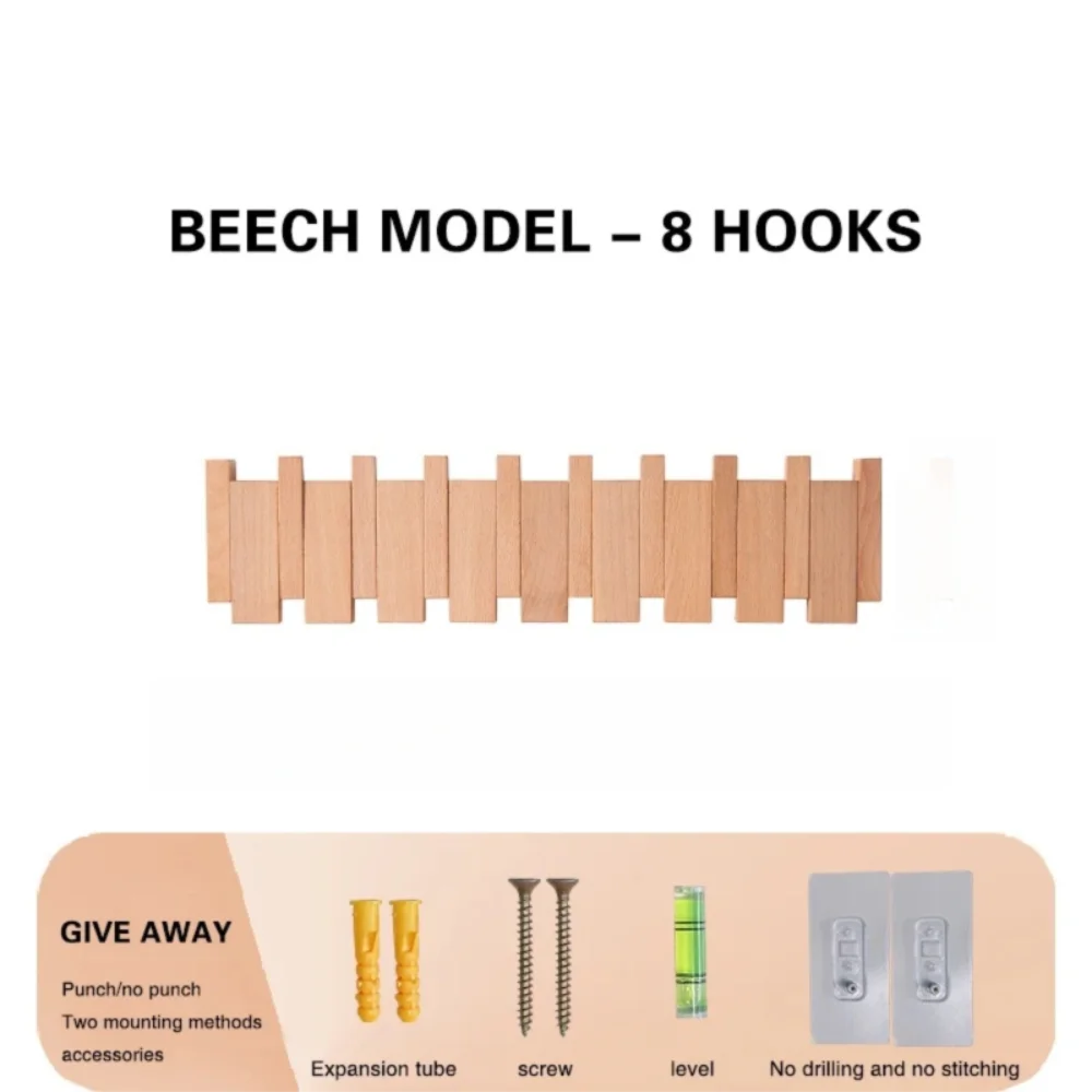 Purilite Select Creative Wall Mounted Wood Coat Rack | Piano Key Shaped 8 Hooks | Hats and Jacket Organizer | Entry Door and Home Decor