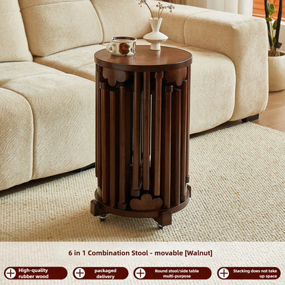 Purilite Select Solid Wood Round Stool | Stackable Dining Table Stool | Living Room Coffee Table Small Chair