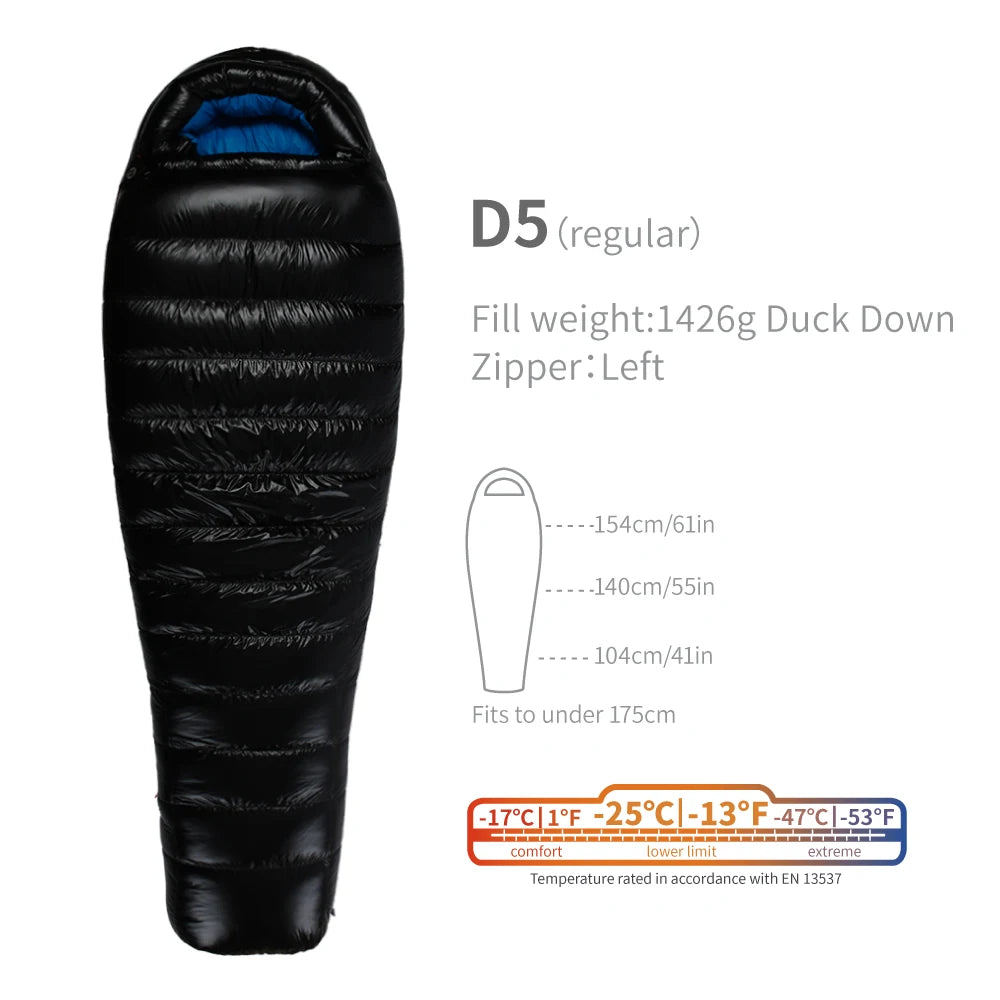 Purilite Select Lightweight Duck Down Winter Sleeping Bag | Compact Backpacking & Camping Mummy Sleeping Bag