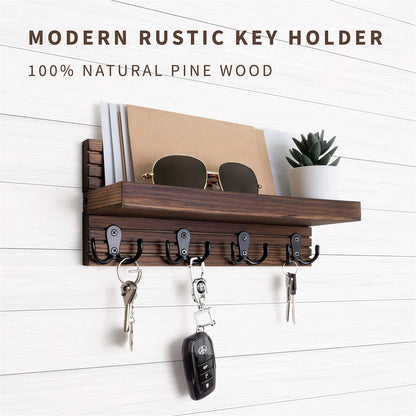 Purilite Select Wooden Key Holder with Mail Organizer