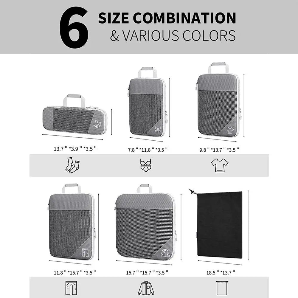 Purilite Select 6‑Piece Travel Organizer Compression Packing Cubes Set