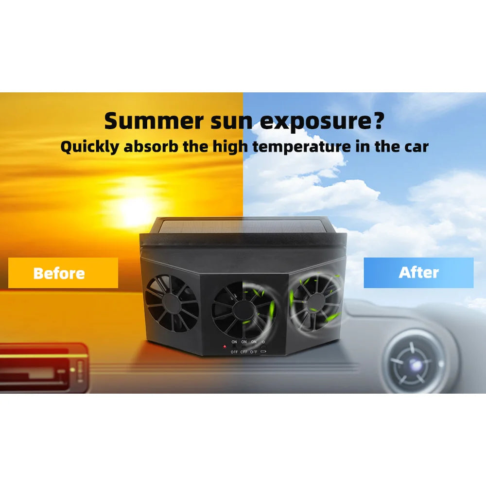 Purilite Select Solar Powered Car Exhaust Fan Triple Ventilation Window Mounted Heat Removal Fan