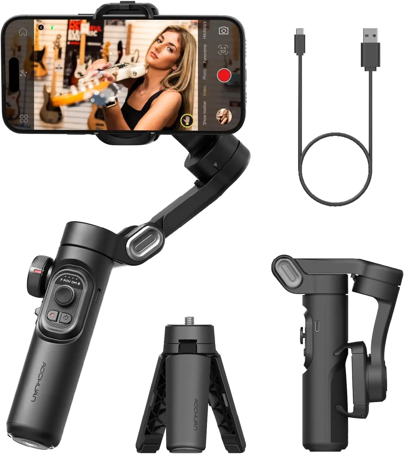 Purilite Select AOCHUAN SmartXE 3-Axis Handheld Gimbal Stabilizer | Smartphone Gimbal for iPhone & Android | AI Tracking | TikTok & Vlog Shooting