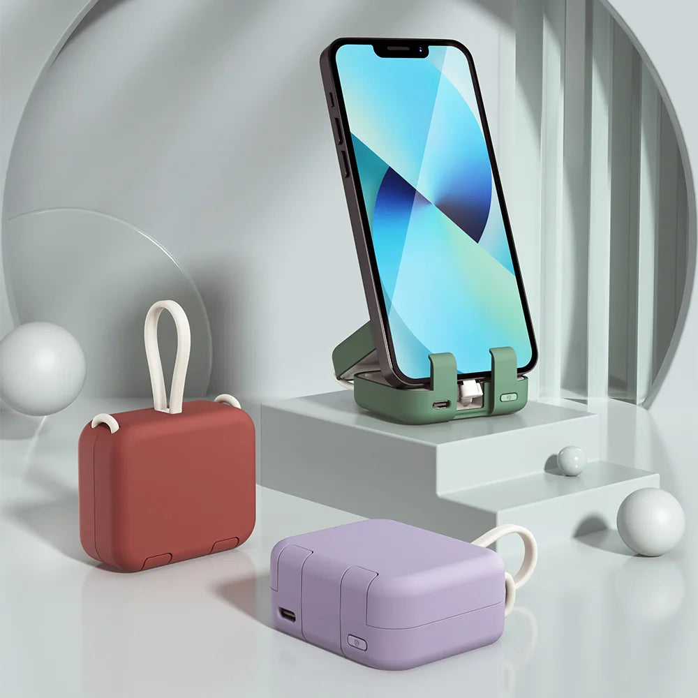 Purilite Select 4000mAh Mini Portable Power Bank with Built-in Cables Compact Fast Charging External Battery