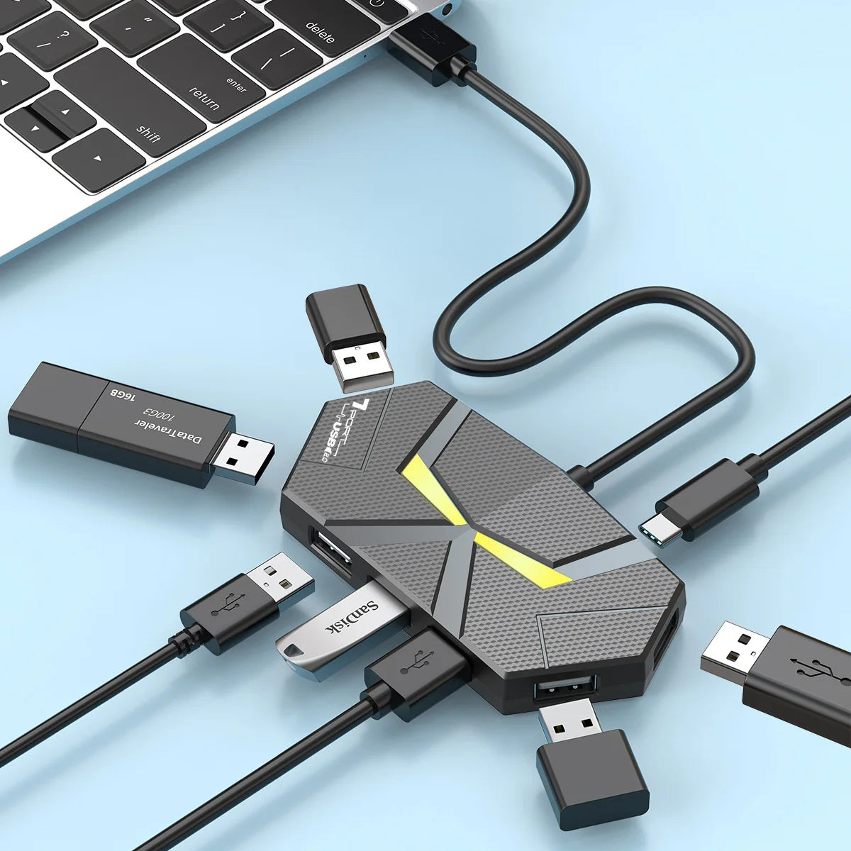 Purilite Select 0.6CM/1.2M 7-Port USB2.0 Hub
