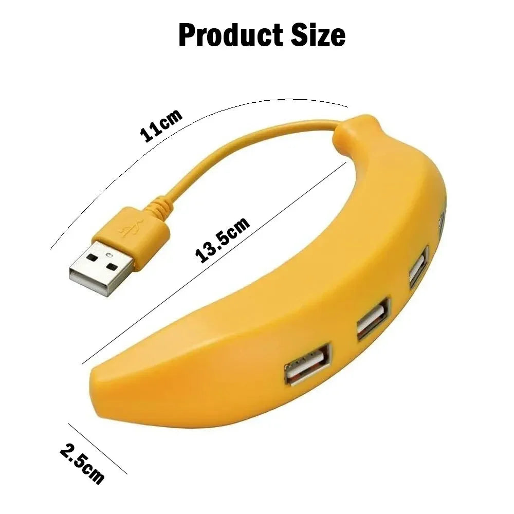 Purilite Select Banana-Shaped USB Hub – 4-Port USB 2.0 Multi Splitter with Power Adapter