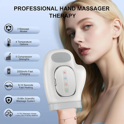 Purilite Select Wireless Electric Hand Massager | Hot Compress Air Compression Palm & Finger Therapy