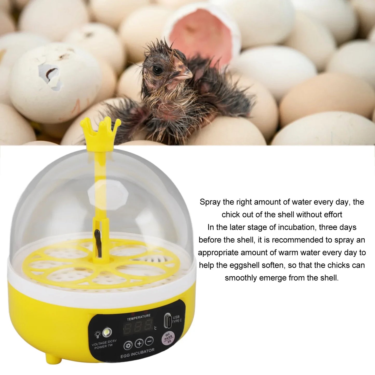 Purilite Select Mini Egg Incubator | Automatic Temperature & Humidity Control | 4-Egg Poultry Hatching Machine for Home Use