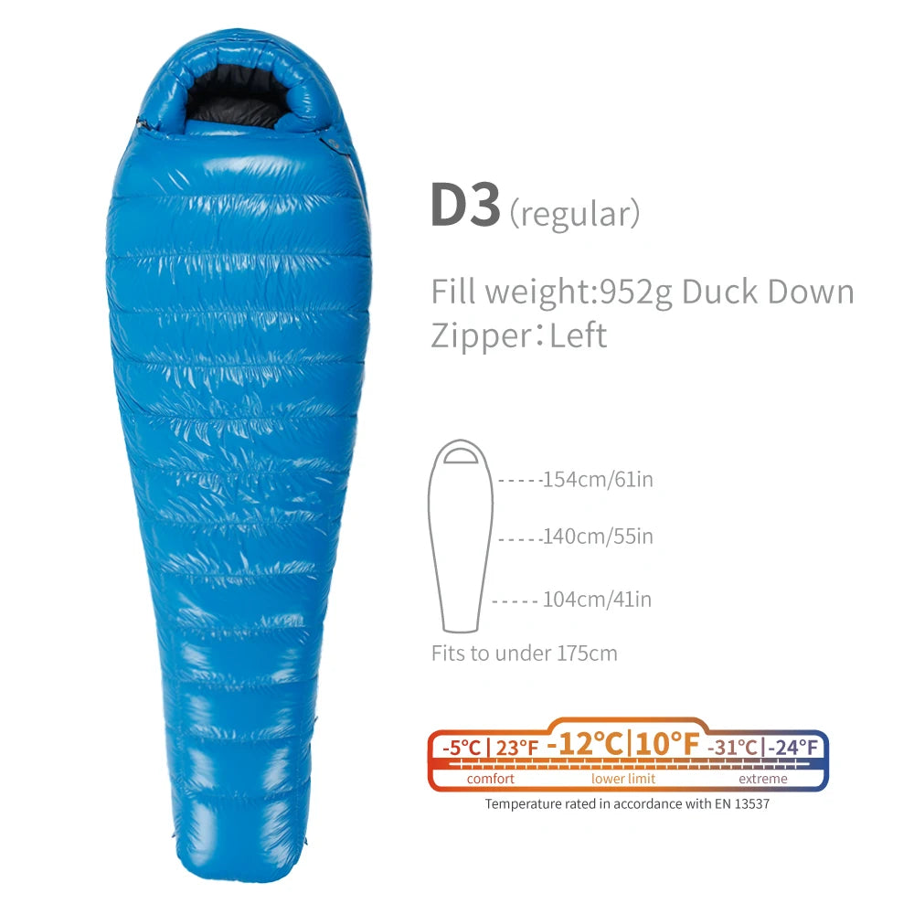 Purilite Select Ultralight Duck Down Sleeping Bag | 3-Season Camping & Hiking Mummy Sleeping Bag