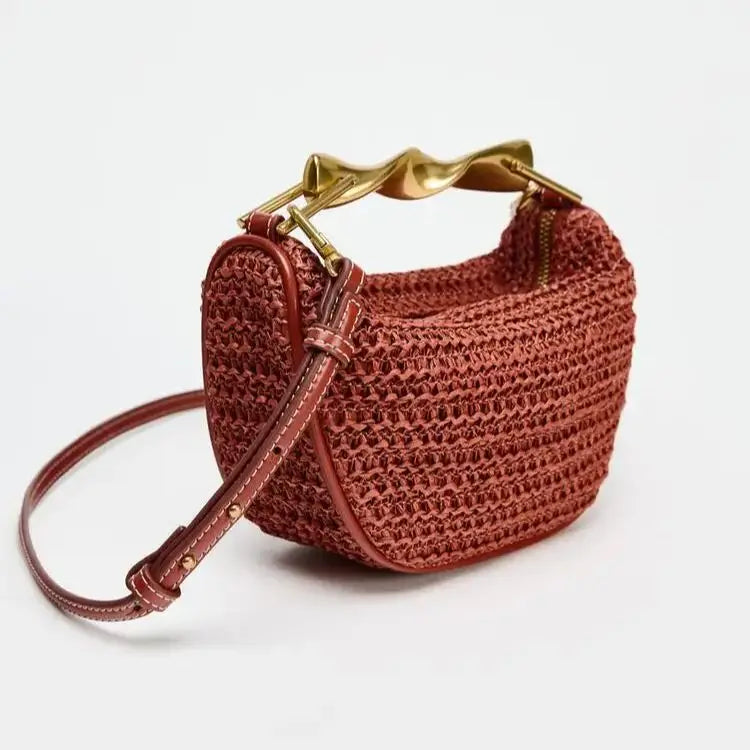 Purilite Select Summer Half-Moon Woven Straw Shoulder Bag