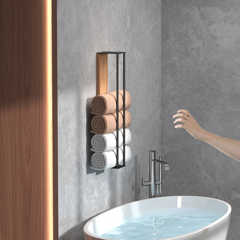 Purilite Select Wooden Board Wall-Mounted Metal Towel Rack