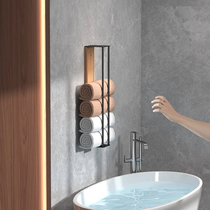 Purilite Select Wooden Board Wall-Mounted Metal Towel Rack
