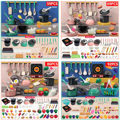 Purilite Select Kids Kitchen Toys Set 92/86/69/59 PCS Pretend Play Kitchen Accessories with Play Pots and Food Cooking Toy Set for Boys and Girls