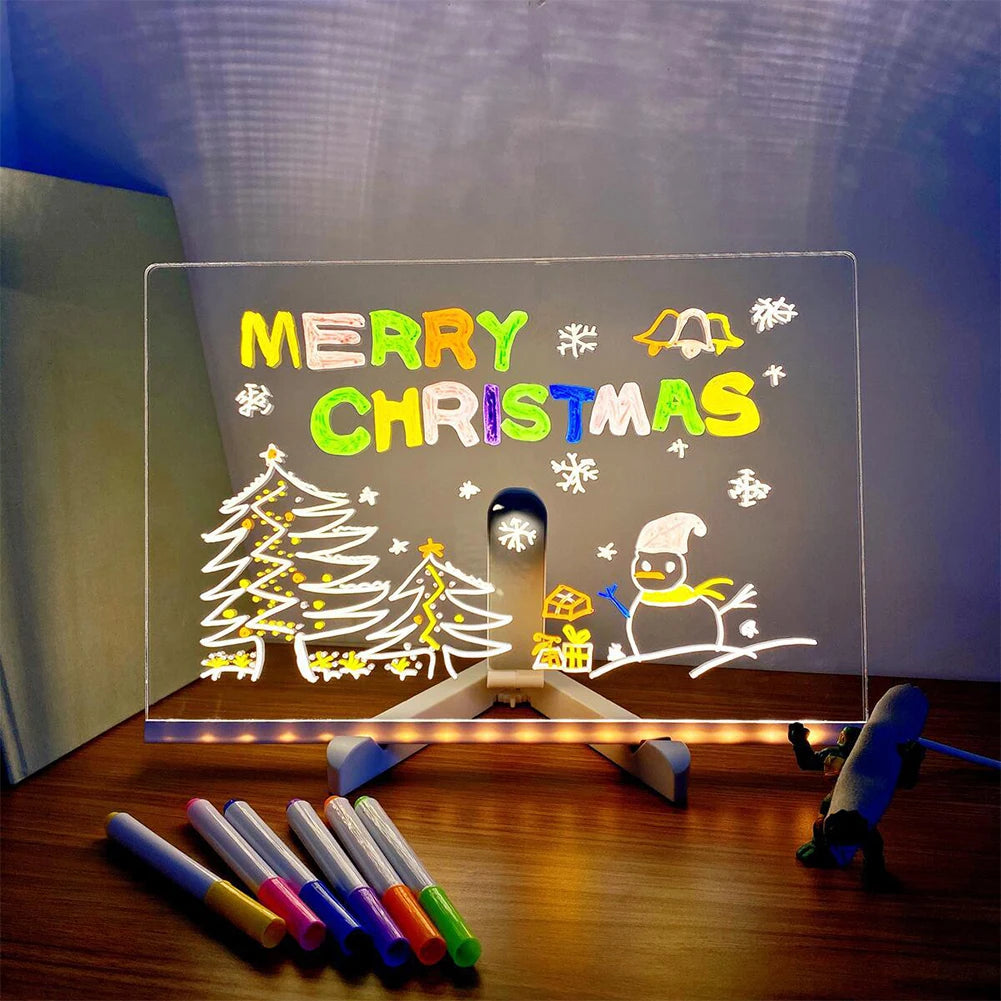 Purilite Select Light Up Acrylic Message Board with Rewritable LED Note Display and 7 Color Pens for Home, Office, and Kids Room