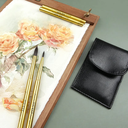 Purilite Select 4pcs Brass Travel Pen Portable Divisible Watercolor Brush Set with PU Bag – Ideal for Painting & Nail Art