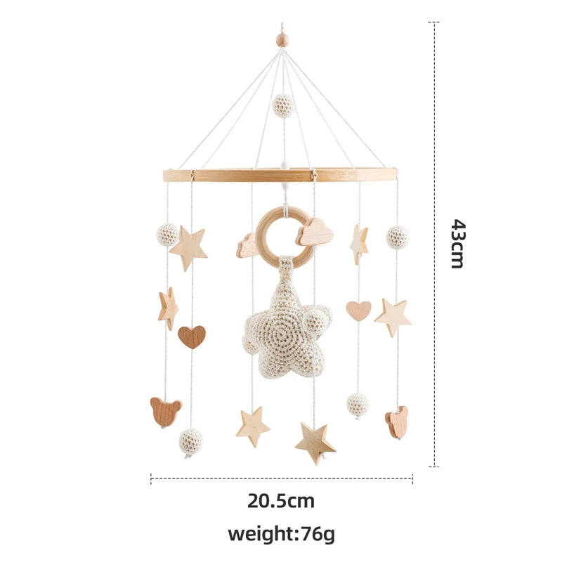 Purilite Select Wooden Baby Crib Mobile | Crochet Star Hanging Bed Bell | Nursery Rattle Decoration | Newborn Comfort Toy